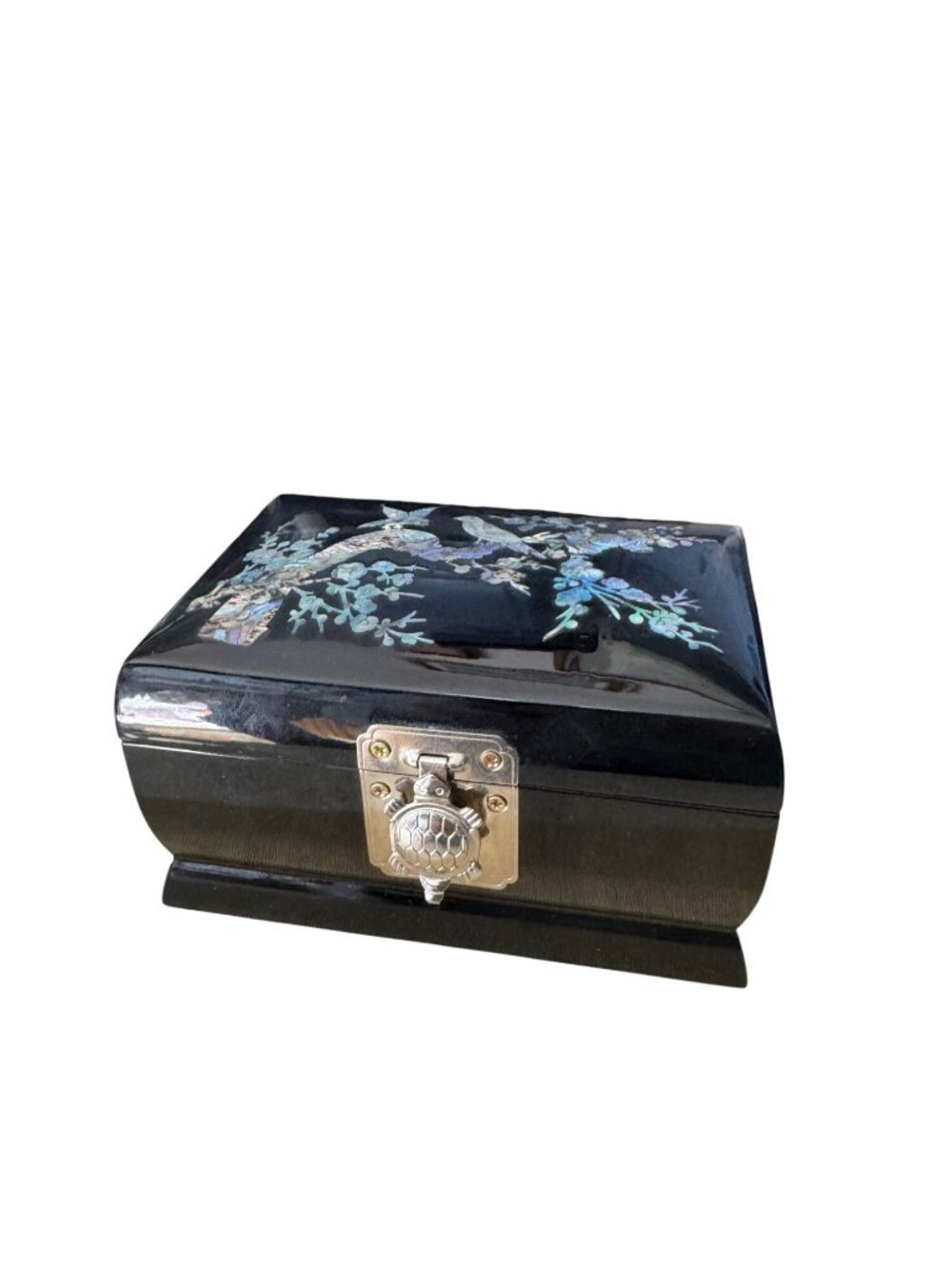 Sanyo Jewelry Music Box Black Lacquer Abalone MOP Inlay 5 3/4 Inch - Picture 11 of 11
